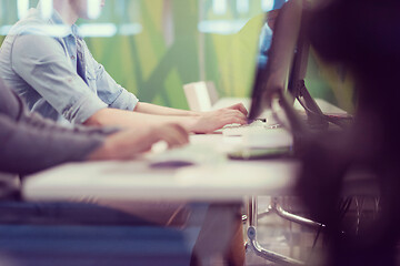 Image showing technology students group working  in computer lab school  class