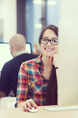 Image showing startup business, woman  working on desktop computer