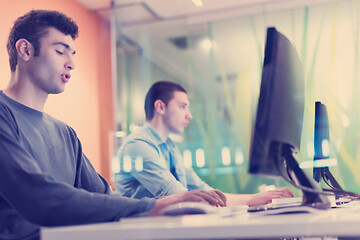 Image showing technology students group working  in computer lab school  class