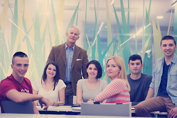 Image showing portrait of  teacher with students group in background