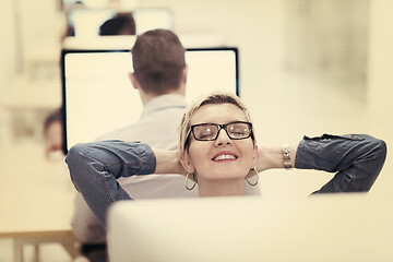 Image showing startup business, woman  working on desktop computer