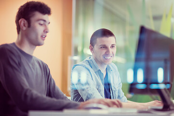 Image showing technology students group working  in computer lab school  class