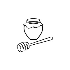 Image showing Honey in a jar and spoon hand drawn sketch icon.