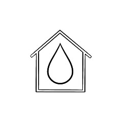 Image showing House with water drop hand drawn icon.