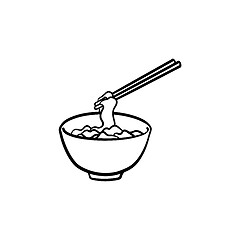 Image showing Bowl of noodles hand drawn sketch icon.