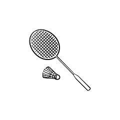 Image showing Badminton racquet and shuttlecock hand drawn icon.