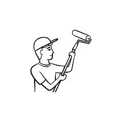 Image showing Painter with roller hand drawn sketch icon.