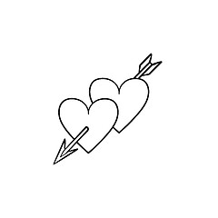 Image showing Hearts with cupid arrow hand drawn sketch icon.
