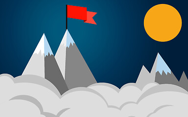 Image showing Red flag on a mountain peak, success concept business