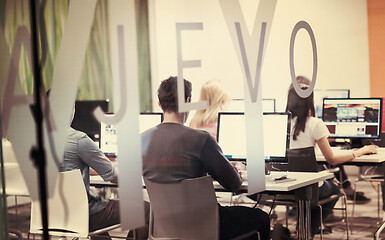 Image showing technology students group working  in computer lab school  class