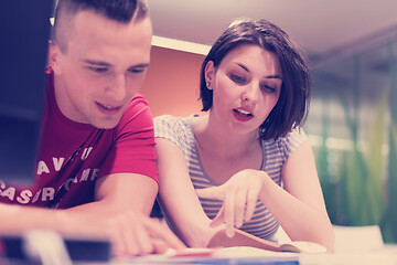 Image showing technology students group working  in computer lab school  class