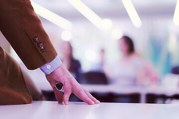 Image showing close up of teacher hand while teaching in classroom