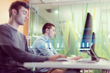 Image showing technology students group working  in computer lab school  class