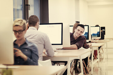 Image showing startup business, software developer working on desktop computer