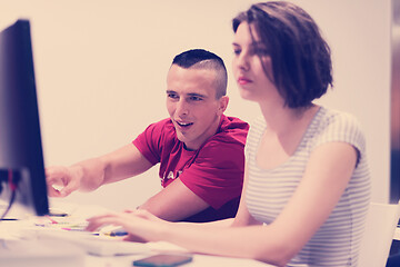 Image showing technology students group working  in computer lab school  class