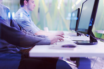 Image showing technology students group working  in computer lab school  class