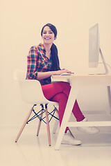 Image showing startup business, woman  working on desktop computer