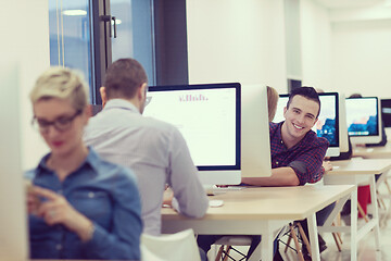 Image showing startup business, software developer working on desktop computer