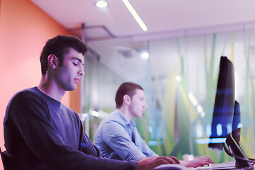 Image showing technology students group working  in computer lab school  class