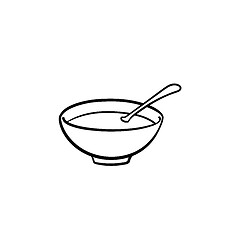 Image showing Bowl of hot soup hand drawn sketch icon.