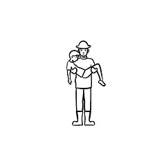 Image showing Strong fireman rescuing a person sketch icon.