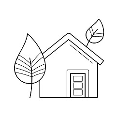 Image showing Ecology friendly house with leaf vector line icon.