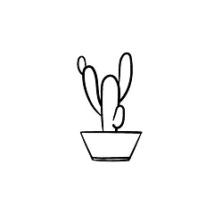 Image showing Cactus in a pot hand drawn sketch icon.