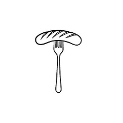 Image showing Grilled sausage on fork hand drawn sketch icon.