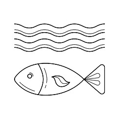 Image showing Fish under sea wave vector line icon.