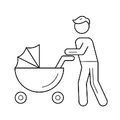 Image showing Dad walking with baby in pushchair line icon.