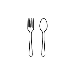Image showing Fork and spoon hand drawn sketch icon.