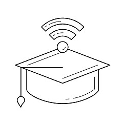 Image showing Graduation cap with network wifi sign line icon.