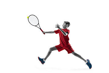 Image showing Young tennis player isolated on white