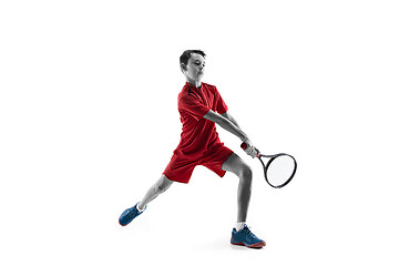 Image showing Young tennis player isolated on white