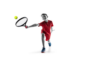 Image showing Young tennis player isolated on white