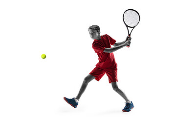 Image showing Young tennis player isolated on white