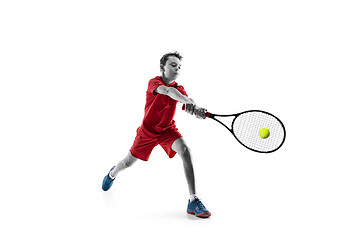 Image showing Young tennis player isolated on white