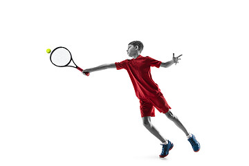 Image showing Young tennis player isolated on white