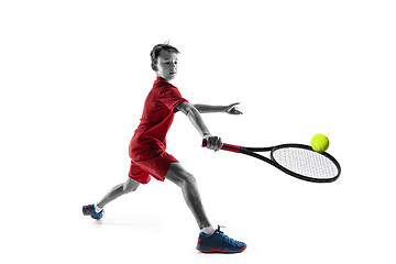 Image showing Young tennis player isolated on white