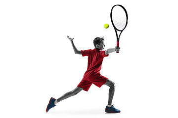 Image showing Young tennis player isolated on white