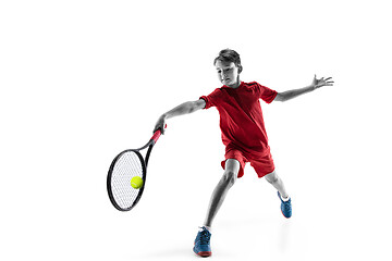 Image showing Young tennis player isolated on white