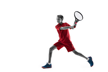 Image showing Young tennis player isolated on white