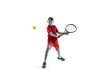 Image showing Young tennis player isolated on white