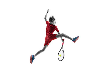 Image showing Young tennis player isolated on white