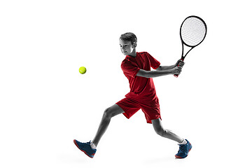 Image showing Young tennis player isolated on white