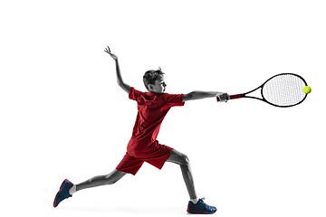 Image showing Young tennis player isolated on white