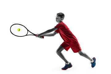 Image showing Young tennis player isolated on white