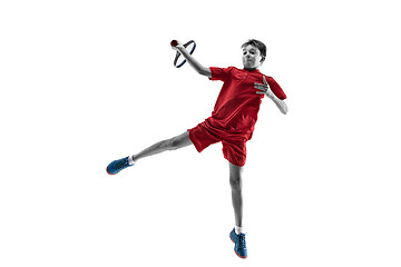 Image showing Young tennis player isolated on white