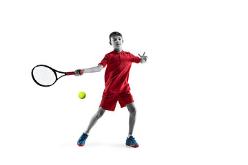 Image showing Young tennis player isolated on white