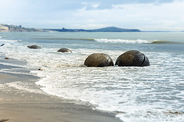 Image showing boulders at the beach of Moeraki New Zealand